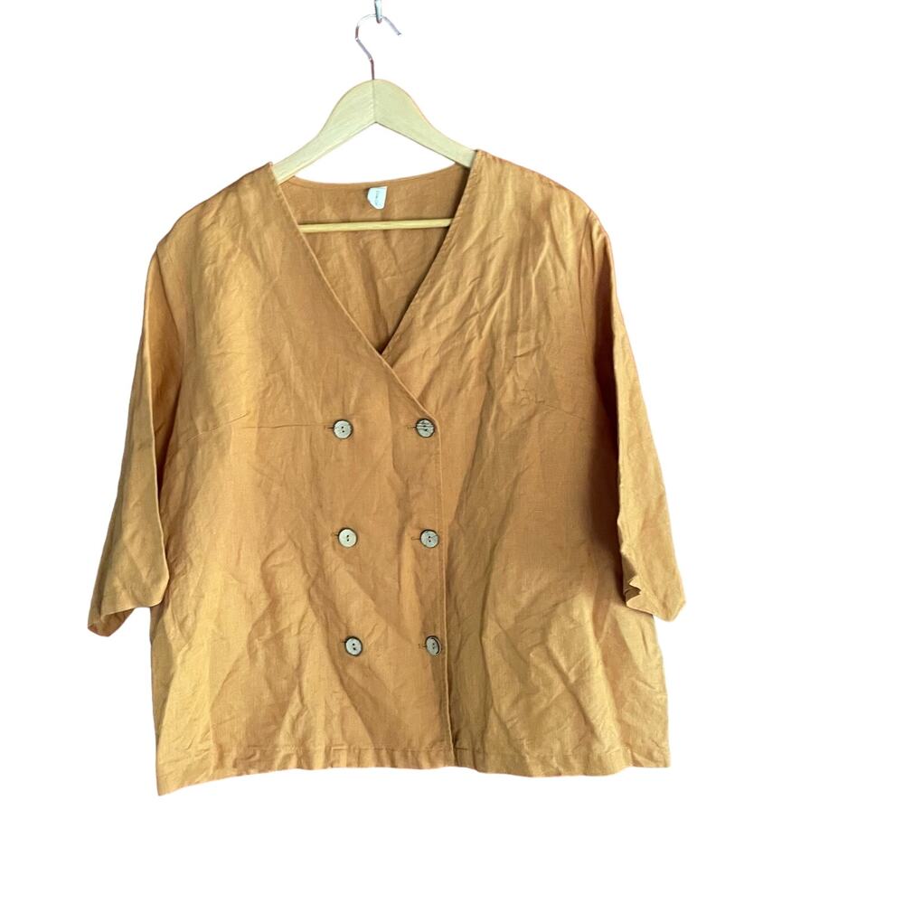 Grae Cove Top Linen Blend Orange 3/4 Sleeve Sz XXL Double Breasted Lagenlook‎